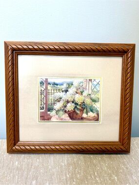 Ruth Baderian Cottagecore White Lilacs Floral Art Print Framed Wood Frame 10x9"